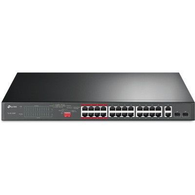Коммутатор TP-Link TL-SL1226P (L2) 24x100Мбит/с 2x1Гбит/с 2xКомбо(1000BASE-T/SFP) 24PoE+ 250W неуправляемый
