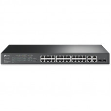 Коммутатор TP-Link SL2428P (L2) 24x100Мбит/с 4x1Гбит/с 2xКомбо(1000BASE-T/SFP) 24PoE+ 250W управляемый
