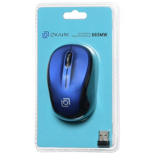 Мышь Оклик 665MW черный/синий оптическая 1600dpi беспров. USB для ноутбука 3but (1025132)