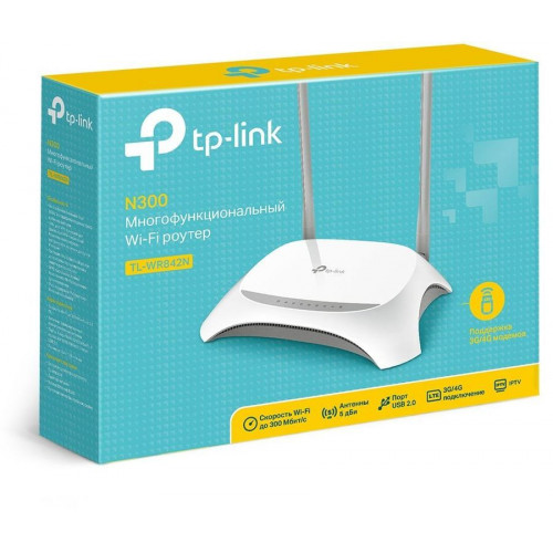 Роутер беспроводной TP-Link TL-WR842N N300 10/100BASE-TX/4G ready белый