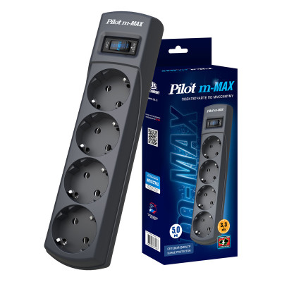 Сетевой фильтр Pilot m-MAX 5м (4 розетки) серый (коробка)