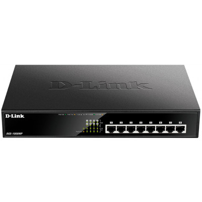Коммутатор D-Link DGS-1008MP/B1A 8x1Гбит/с 8PoE+ 125W неуправляемый