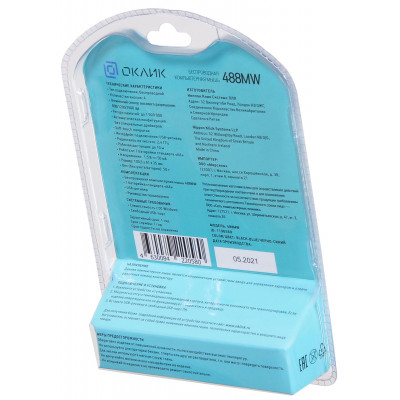 Мышь Оклик 488MW черный/синий оптическая 1600dpi беспров. USB для ноутбука 4but (1196569)