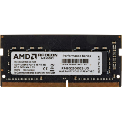 Память DDR4 8Gb 2666MHz AMD R748G2606S2S-UO Radeon R7 Performance Series OEM PC4-21300 CL16 SO-DIMM 260-pin 1.2В OEM