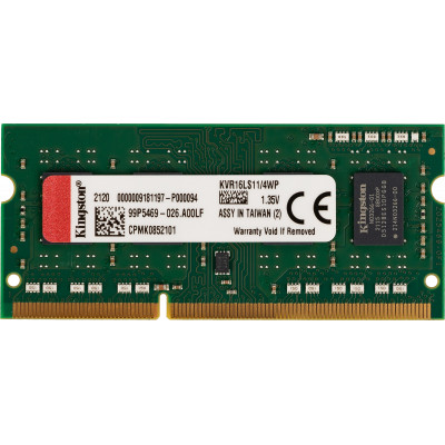 Память DDR3L 4Gb 1600MHz Kingston KVR16LS11/4WP VALUERAM RTL PC3-12800 CL11 SO-DIMM 204-pin 1.35В single rank Ret