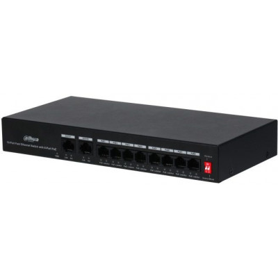 Коммутатор Dahua DH-PFS3010-8ET-65 10x100Мбит/с 8PoE+ 65W неуправляемый