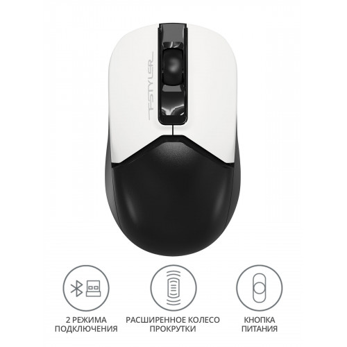 Мышь A4Tech Fstyler FB12 белый/черный оптическая 1200dpi беспров. BT/Radio USB 3but (FB12 PANDA)