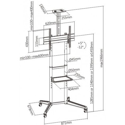 Подставка для телевизора Ultramounts UM268 черный 37"-75" макс.50кг напольный мобильный