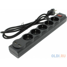 Сетевой фильтр Defender DFS 753 3м (5 розеток) черный (коробка)