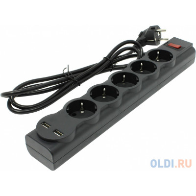Сетевой фильтр Defender DFS 753 3м (5 розеток) черный (коробка)