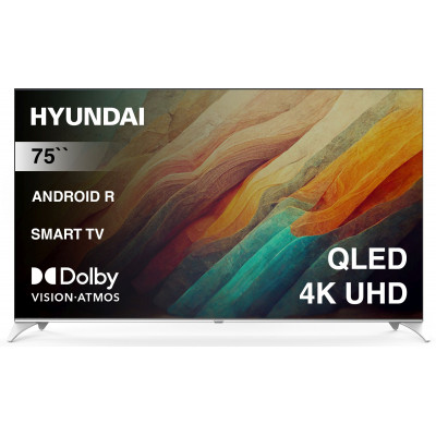 Телевизор QLED Hyundai 75" H-LED75QBU7500 Android TV Frameless черный/серебристый 4K Ultra HD 60Hz DVB-T DVB-T2 DVB-C DVB-S DVB-S2 USB WiFi Smart TV