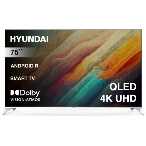 Телевизор QLED Hyundai 75" H-LED75QBU7500 Android TV Frameless черный/серебристый 4K Ultra HD 60Hz DVB-T DVB-T2 DVB-C DVB-S DVB-S2 USB WiFi Smart TV