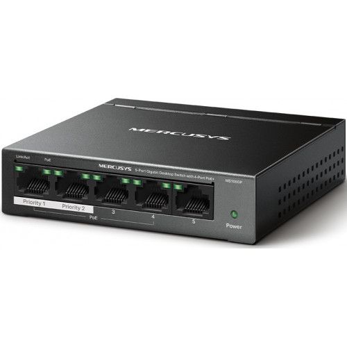 Коммутатор Mercusys MS105GP (L2) 5x1Гбит/с 4PoE+ 65W неуправляемый