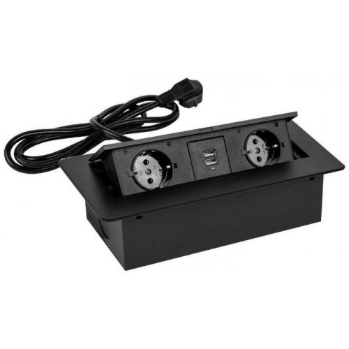 Сетевой разветвитель Premier PX/BL-HOR-2R-2USB-BLK 1.8м (2 розетки) черный (коробка)