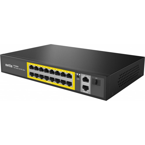 Коммутатор Netis P116GH (L2) 16x100Мбит/с 2x1Гбит/с 1SFP 16PoE 16PoE+ 240W неуправляемый