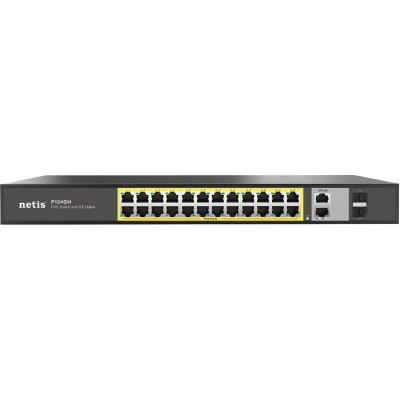 Коммутатор Netis P124GH (L2) 24x100Мбит/с 2x1Гбит/с 1xКомбо(1000BASE-T/SFP) 1SFP 24PoE 24PoE+ 360W неуправляемый