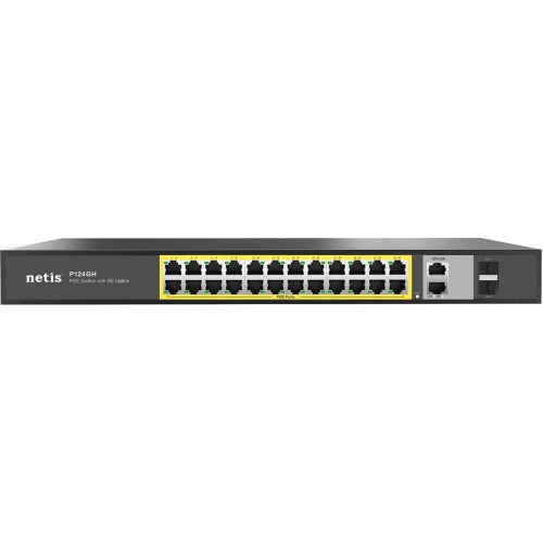 Коммутатор Netis P124GH (L2) 24x100Мбит/с 2x1Гбит/с 1xКомбо(1000BASE-T/SFP) 1SFP 24PoE 24PoE+ 360W неуправляемый