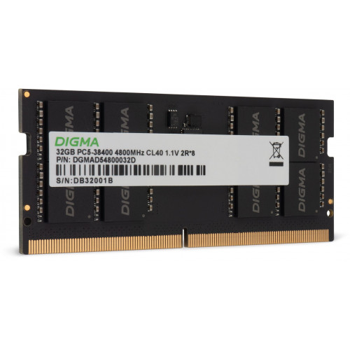 Память DDR5 32GB 4800MHz Digma DGMAS54800032D RTL PC5-38400 CL40 SO-DIMM 262-pin 1.1В dual rank Ret