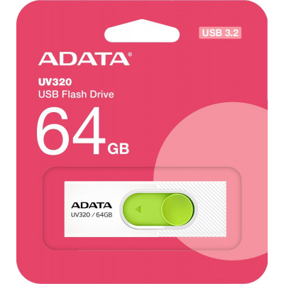 Флеш Диск A-Data 64GB UV320 AUV320-64G-RWHGN USB3.2 белый/зеленый