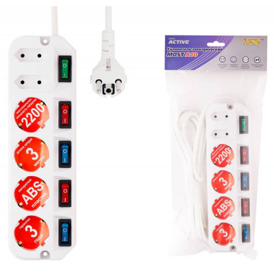 Сетевой удлинитель Most A10 1.6м (6 розеток) белый (коробка)