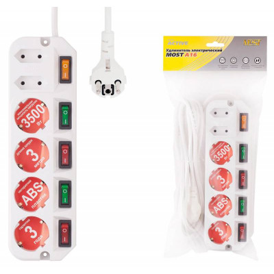 Сетевой удлинитель Most A16 1.6м (6 розеток) белый (коробка)