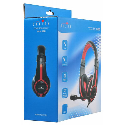 Наушники с микрофоном Оклик HS-L200 черный/красный 2.2м накладные оголовье (359484)