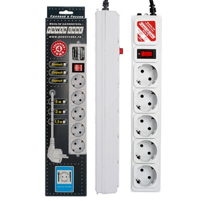 Сетевой фильтр Powercube SPG-B-6 1.9м (5 розеток) серый (коробка)
