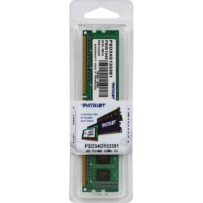 Модуль памяти DDR3 4Gb 1333MHz Patriot PSD34G133381 RTL PC3-10600 CL9 DIMM 240-pin 1.5В single rank