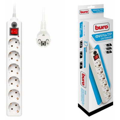 Сетевой фильтр Buro 600SH-3-W 3м (6 розеток) белый (коробка)