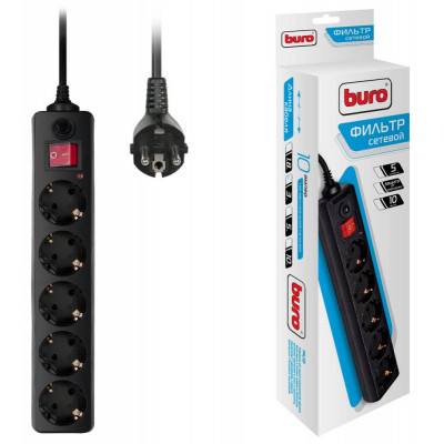 Сетевой фильтр Buro 500SH-3-B 3м (5 розеток) черный (коробка)