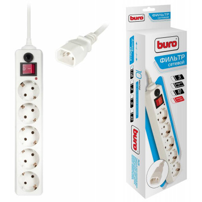 Сетевой фильтр Buro 500SH-1.8-UPS-W 1.8м (5 розеток) белый (коробка)