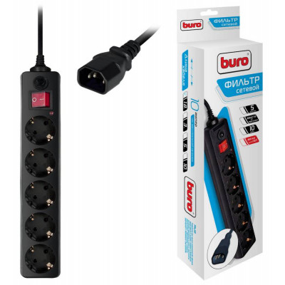 Сетевой фильтр Buro 500SH-1.8-UPS-B 1.8м (5 розеток) черный (коробка)