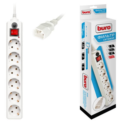 Сетевой фильтр Buro 600SH-1.8-UPS-W 1.8м (6 розеток) белый (коробка)