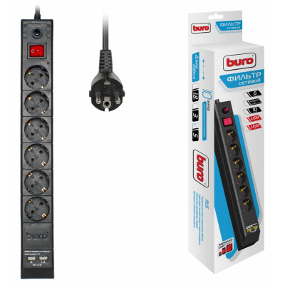 Сетевой фильтр Buro BU-SP5_USB_2A-B 5м (6 розеток) черный (коробка)