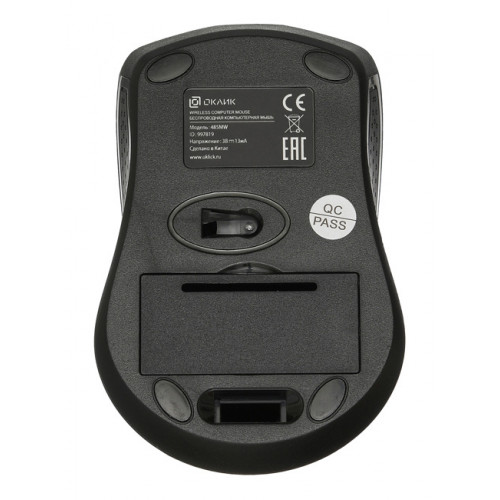 Мышь Оклик 485MW черный оптическая 1600dpi беспров. USB для ноутбука 3but (997819)