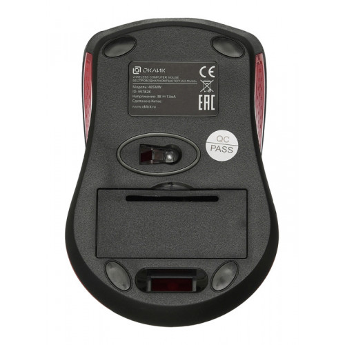 Мышь Оклик 485MW черный/красный оптическая 1600dpi беспров. USB для ноутбука 3but (997828)
