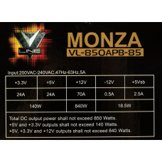 Блок питания Formula ATX 850W MONZA VL-850APB-85 80+ bronze (20+4pin) APFC 120mm fan 7xSATA RTL