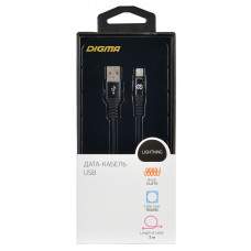 Кабель Digma LIGHT-3M-BRAIDED-BLK USB (m)-Lightning (m) 3м черный