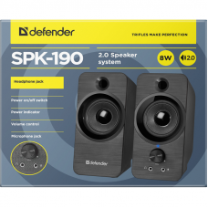 Колонки Defender SPK-190 2.0 черный 8Вт портативные