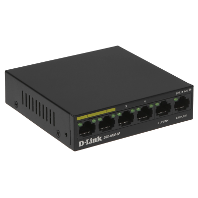 Коммутатор D-Link DSS-100E-6P/A1A 6x100Мбит/с 4PoE+ 55W неуправляемый