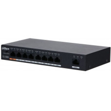 Коммутатор Dahua DH-PFS3009-8ET1GT-96 8x100Мбит/с 1x1Гбит/с 7PoE+ 1PoE++ 96W неуправляемый