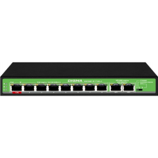 Коммутатор Digma DSP208F-2F-T120 DSP208F-2F-T120 V1 (L2) 10x100Мбит/с 8PoE 8PoE+ 120W неуправляемый