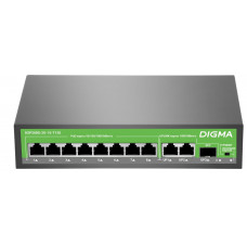 Коммутатор Digma DSP208G-2G-1S-T120 (L2) 10x1Гбит/с 1SFP 8PoE 8PoE+ 120W неуправляемый