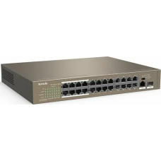 Коммутатор Tenda TEF1126P-24-250W (L2) 24x100Мбит/с 2x1Гбит/с 1SFP 24PoE 230W неуправляемый