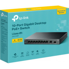 Коммутатор TP-Link LS1210GP (L2) 9x1Гбит/с 1SFP 8PoE 61W неуправляемый
