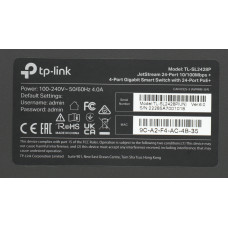 Коммутатор TP-Link SL2428P (L2) 24x100Мбит/с 4x1Гбит/с 2xКомбо(1000BASE-T/SFP) 24PoE+ 250W управляемый