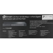 Коммутатор TP-Link SL2428P (L2) 24x100Мбит/с 4x1Гбит/с 2xКомбо(1000BASE-T/SFP) 24PoE+ 250W управляемый