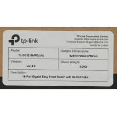 Коммутатор TP-Link TL-SG1218MPE (L2) 18x1Гбит/с 2xКомбо(1000BASE-T/SFP) 16PoE+ 192W управляемый