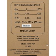 Корпус Hiper A68 черный без БП mATX 1x80mm 1x92mm 2xUSB2.0 1xUSB3.0 audio