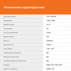 Монитор SunWind 23.8" SUN-M24BG110 черный VA LED 16:9 HDMI матовая 250cd 178гр/178гр 1920x1080 165Hz DP FHD USB 2.6кг